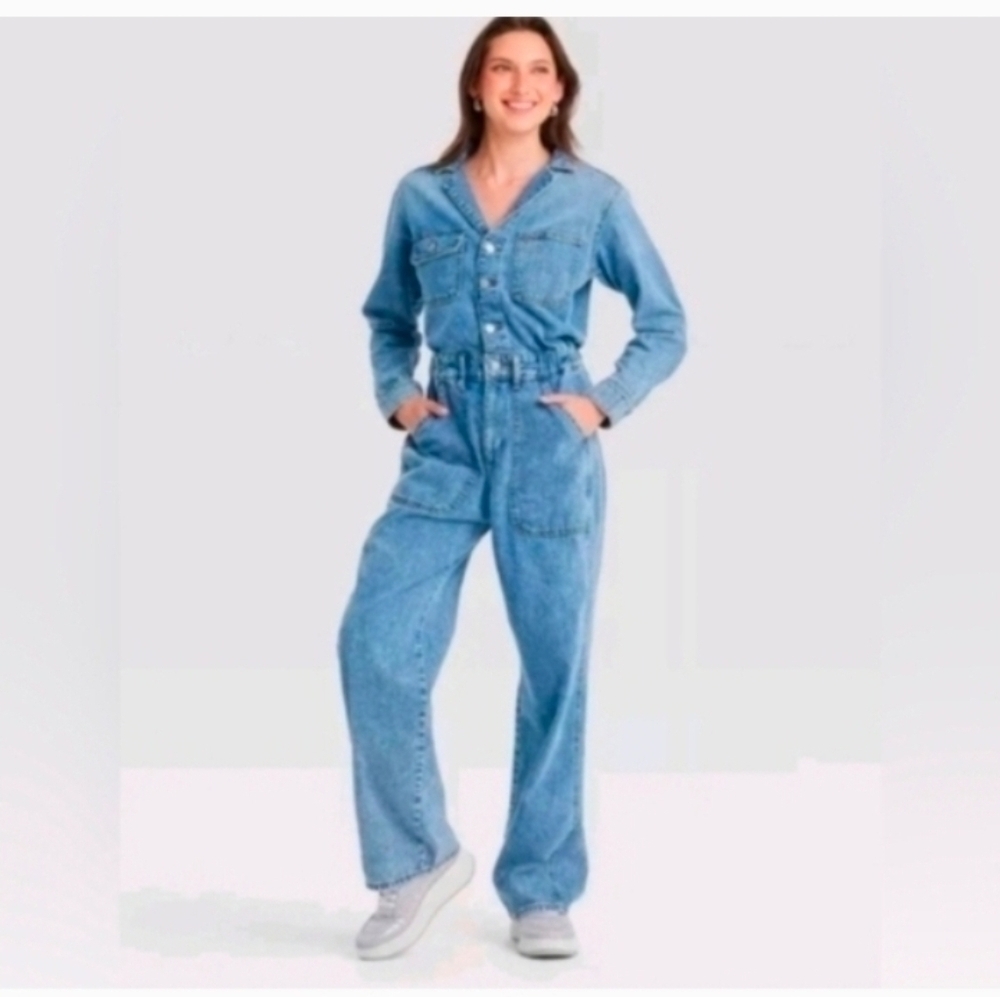 Universal Thread Women's Long Sleeve Utility Baggy Denim Jumpsuit - Picture 3 of 8